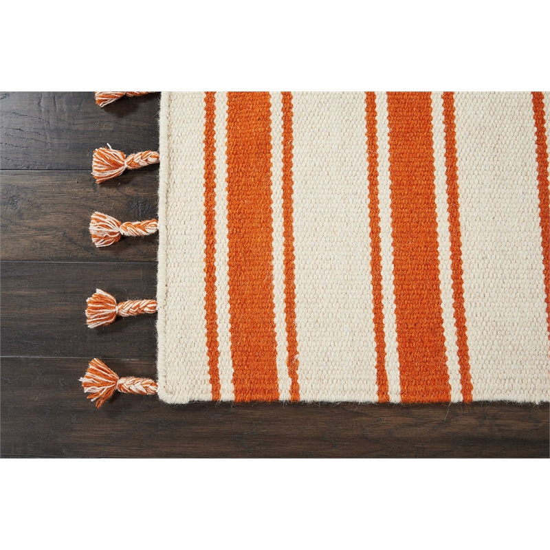 Nourison Solano Runner Wool Cotton and Polyester Area Rug in Ivory/Orange