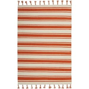 Nourison Solano Rectangle Wool Cotton and Polyester Area Rug in Ivory/Orange