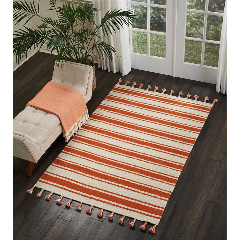 Nourison Solano Rectangle Wool Cotton and Polyester Area Rug in Ivory/Orange