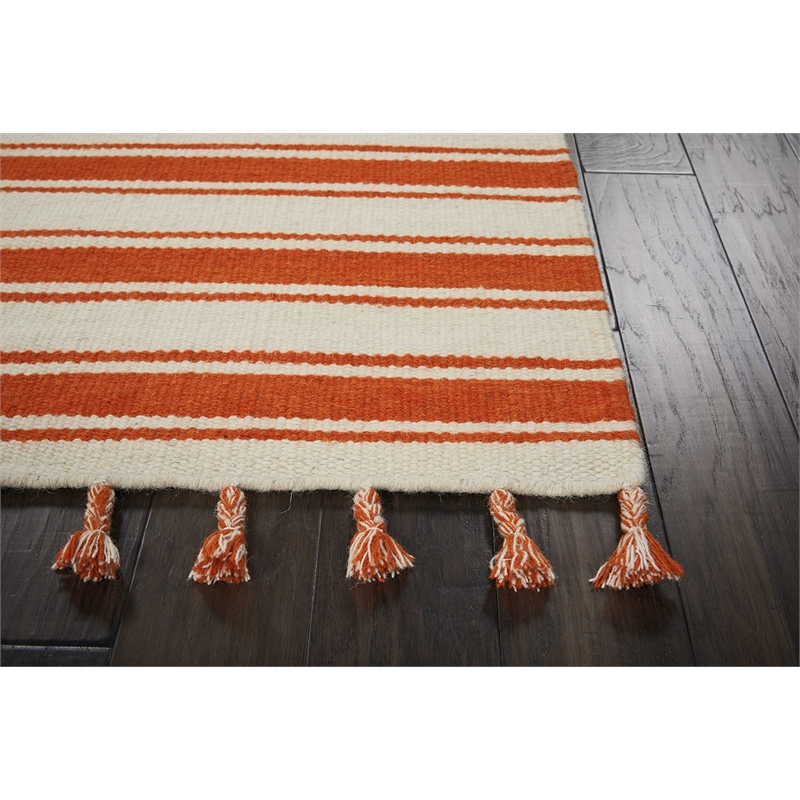 Nourison Solano Rectangle Wool Cotton and Polyester Area Rug in Ivory/Orange