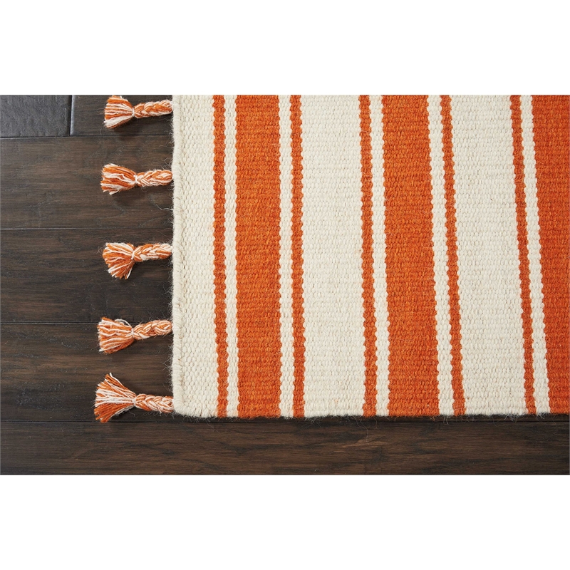 Nourison Solano Rectangle Wool Cotton and Polyester Area Rug in Ivory/Orange