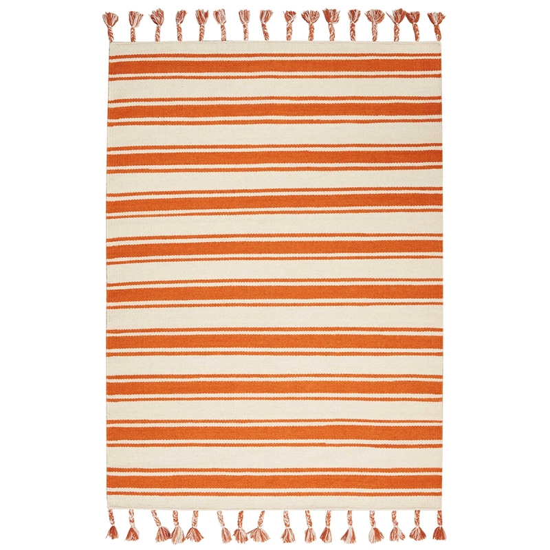 Nourison Solano Rectangle Wool Cotton and Polyester Area Rug in Ivory/Orange