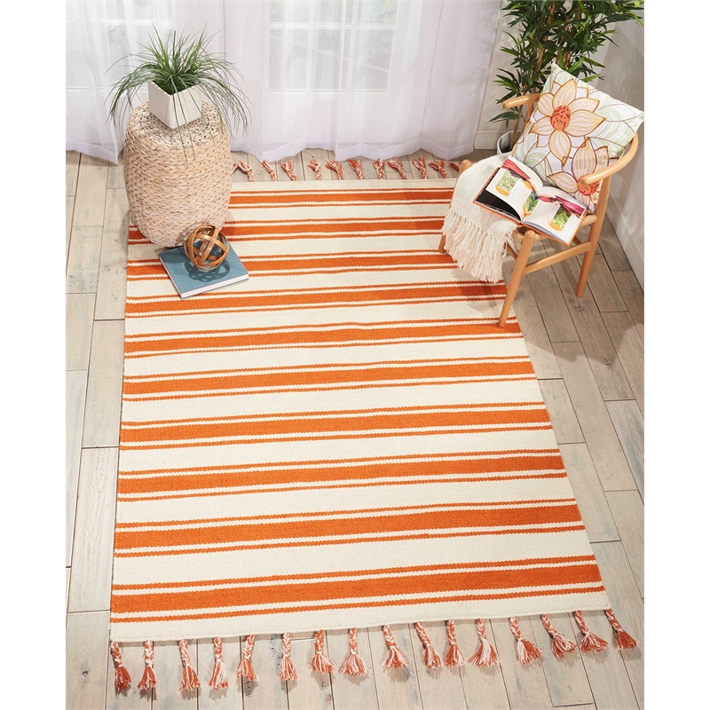 Nourison Solano Rectangle Wool Cotton and Polyester Area Rug in Ivory/Orange