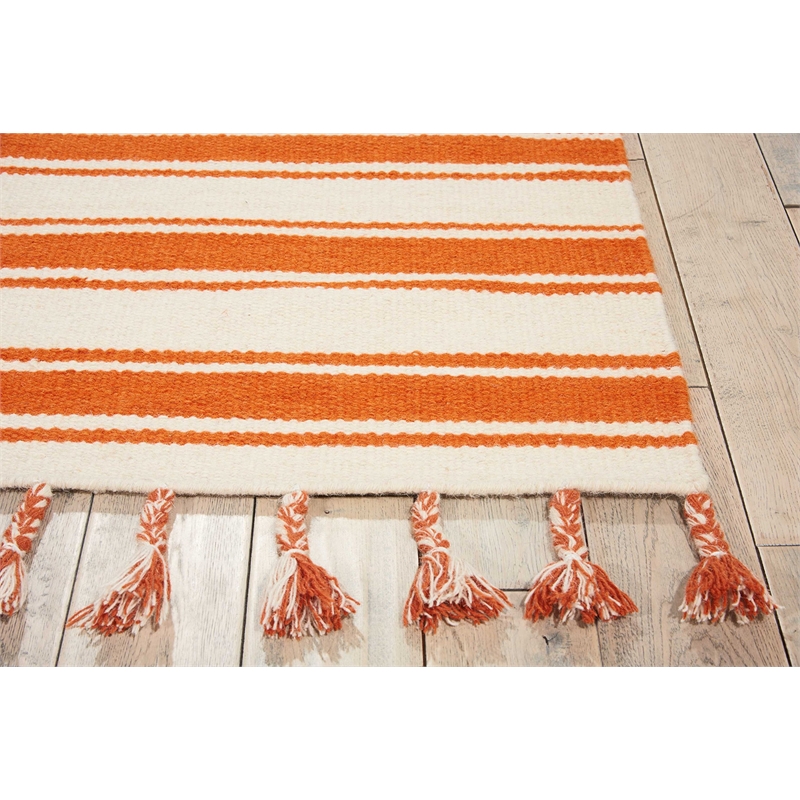 Nourison Solano Rectangle Wool Cotton and Polyester Area Rug in Ivory/Orange
