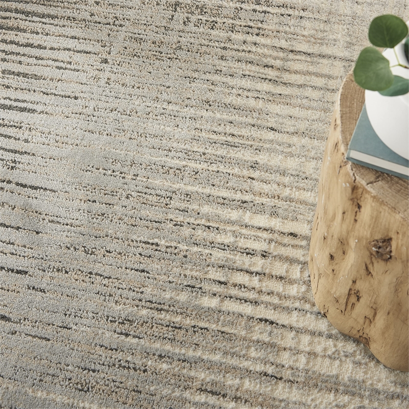 Nourison Soma Rectangle Contemporary Polyester Area Rug in Gray/Ivory