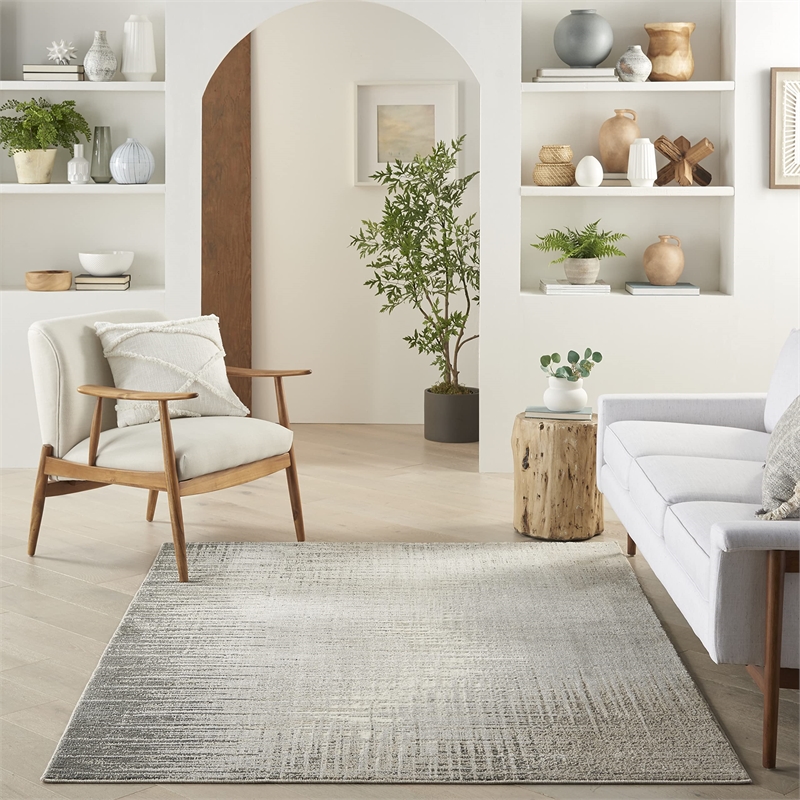 Nourison Soma Rectangle Contemporary Polyester Area Rug in Gray/Ivory