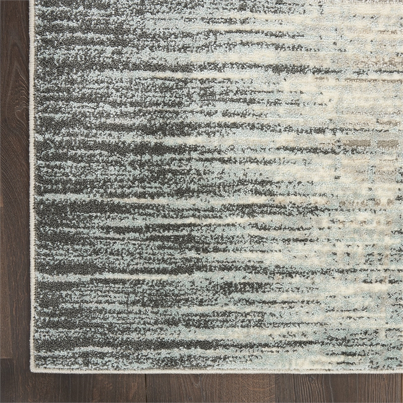 Nourison Soma Rectangle Contemporary Polyester Area Rug in Teal/Gray