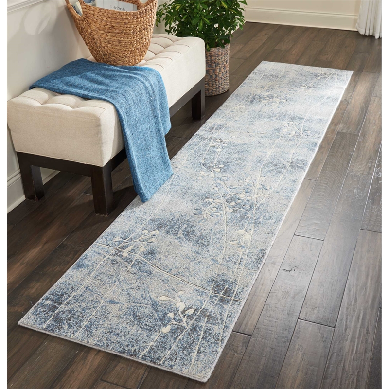 Nourison Somerset 10' Runner Gray and Blue Fabric Bohemian Area Rug (10' Runner)