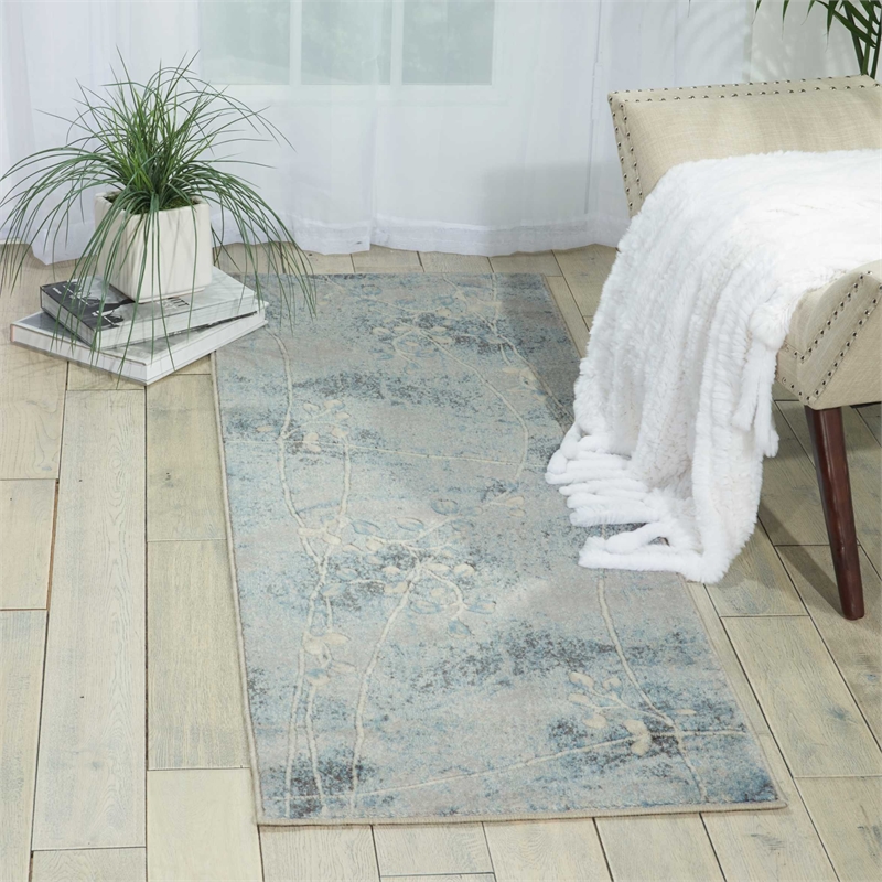 Nourison Somerset 8' Runner Gray and Blue Fabric Bohemian Area Rug (8' Runner)