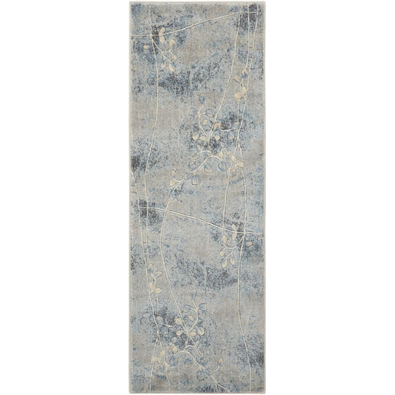 Nourison Somerset 8' Runner Gray and Blue Fabric Bohemian Area Rug (8' Runner)