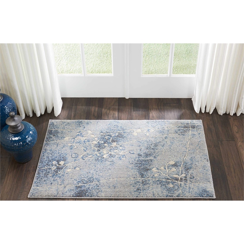 Nourison Somerset 3' x 4' Gray and Blue Fabric Bohemian Area Rug (3' x 4')