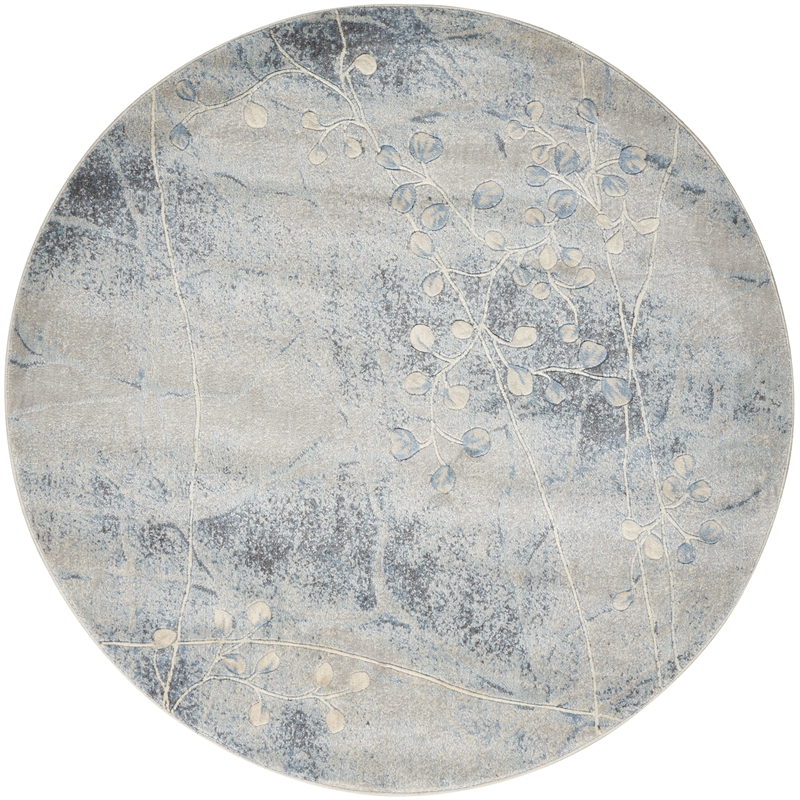 Nourison Somerset 6' x Round Gray and Blue Fabric Bohemian Area Rug (6' Round)