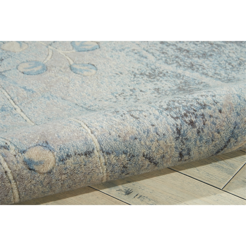 Nourison Somerset 6' x Round Gray and Blue Fabric Bohemian Area Rug (6' Round)