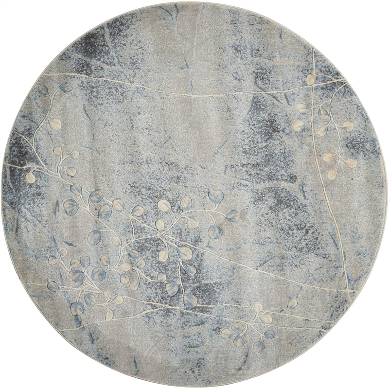 Nourison Somerset 6' x Round Gray and Blue Fabric Bohemian Area Rug (6' Round)
