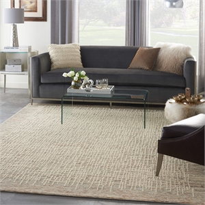Nourison Vail 99x138&quot Rectangle Contemporary Wool Area Rug in Beige