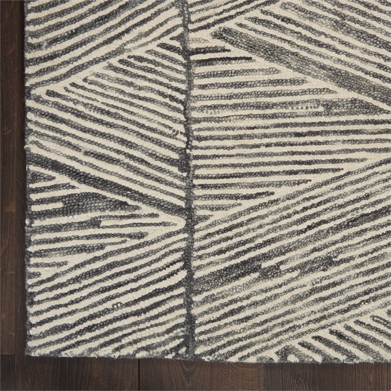 nourison vail 63x87&quot rectangle contemporary wool area rug in gray/white