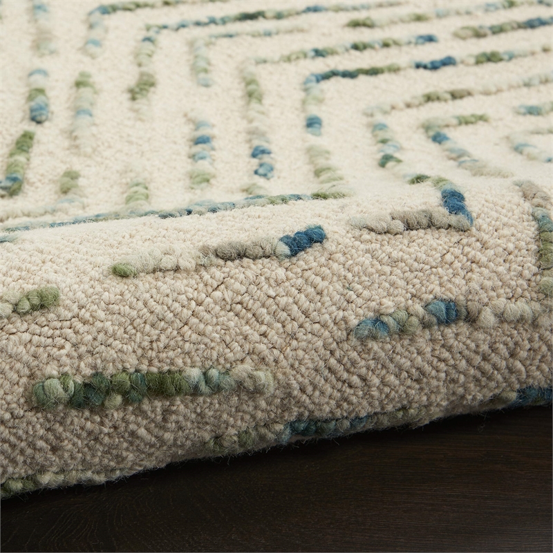 nourison vail 99x138&quot rectangle contemporary wool area rug in ivory/green