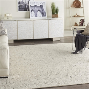 Nourison Vail 93x117&quot Rectangle Contemporary Wool Area Rug in Ivory/Navy