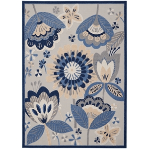 Nourison Aloha 108x144&quot Rectangle Fabric Oversized Floral Area Rug in Blue/Gray