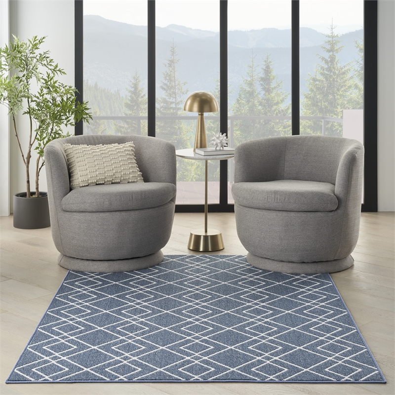 Nourison Modern Lines 5' x 7' Denim Modern Indoor Rug Polypropylene
