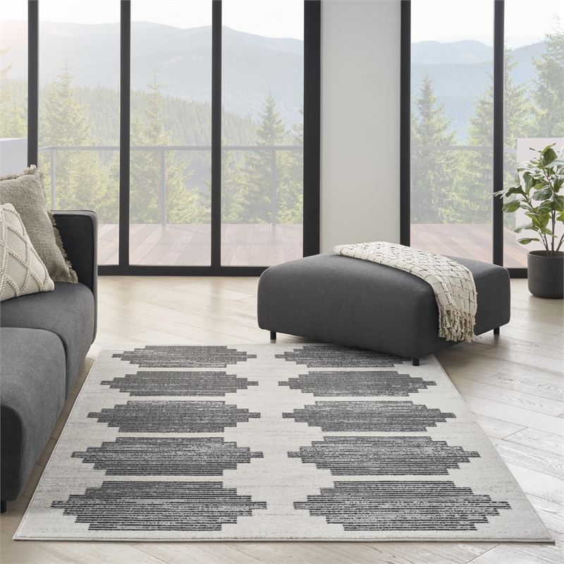 Nourison Modern Passion 6' x 9' Ivory/Grey Mid-Century Modern Indoor Rug