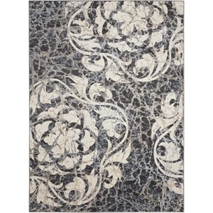 Nourison Maxell 111x153&quot Rectangle Fabric Area Rug in Charcoal/Ivory