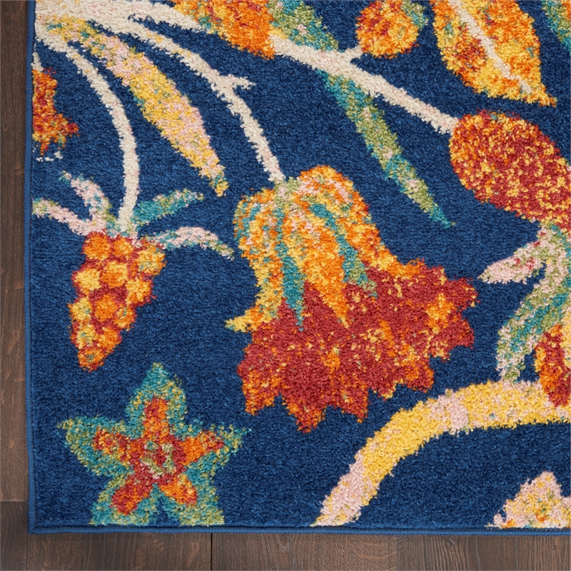 nourison allur 108x144&quot rectangle contemporary fabric area rug in navy/green