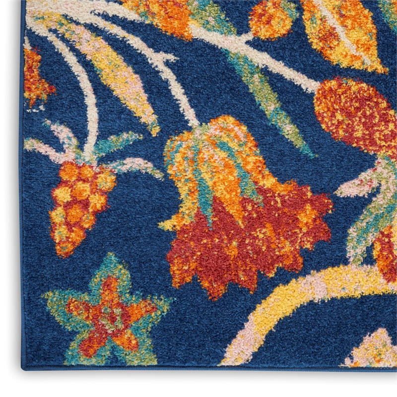 nourison allur 108x144&quot rectangle contemporary fabric area rug in navy/green