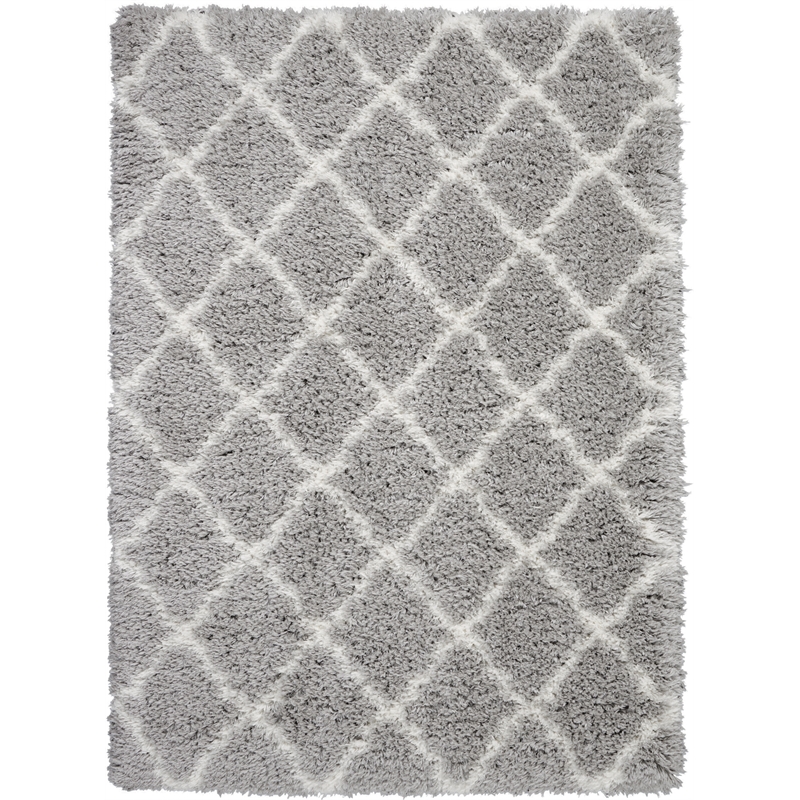 Nourison Ultra Plush Shag 108x144&quot Rectangle Fabric Area Rug in Gray/Ivory