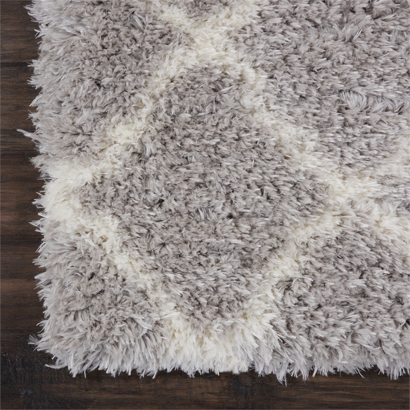 nourison ultra plush shag 108x144&quot rectangle fabric area rug in gray/ivory