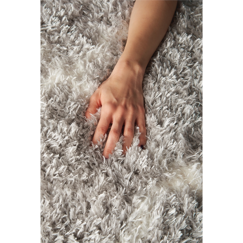nourison ultra plush shag 108x144&quot rectangle fabric area rug in gray/ivory