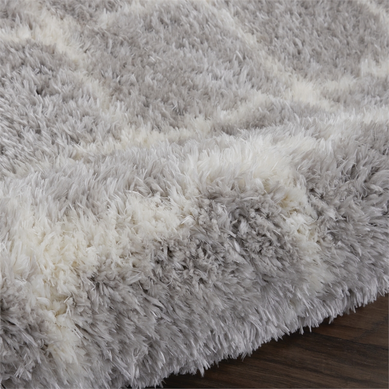nourison ultra plush shag 108x144&quot rectangle fabric area rug in gray/ivory
