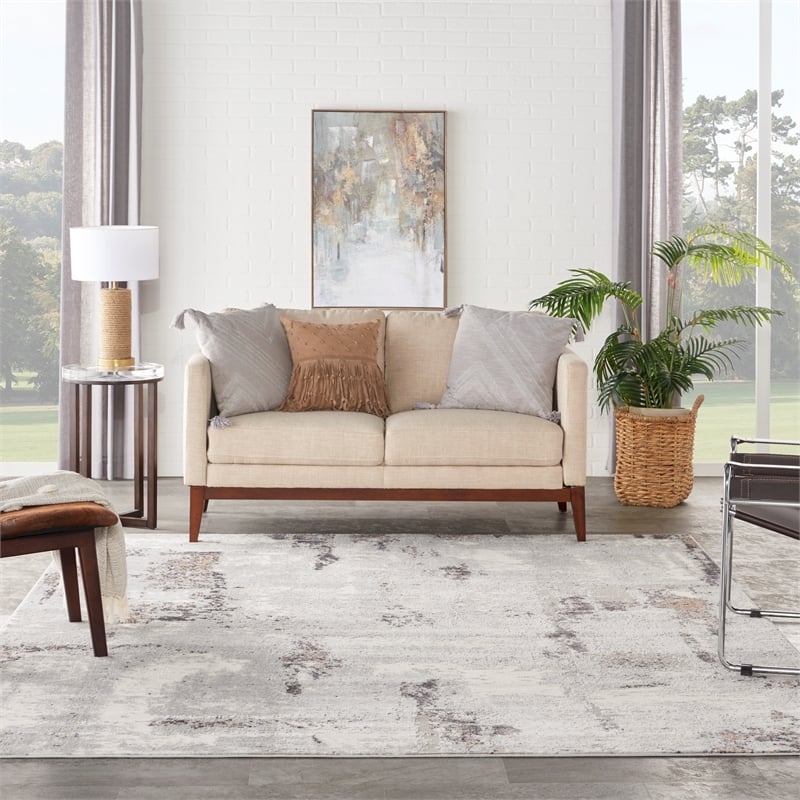 nourison elation 108x144&quot rectangle fabric area rug in gray/charcoal
