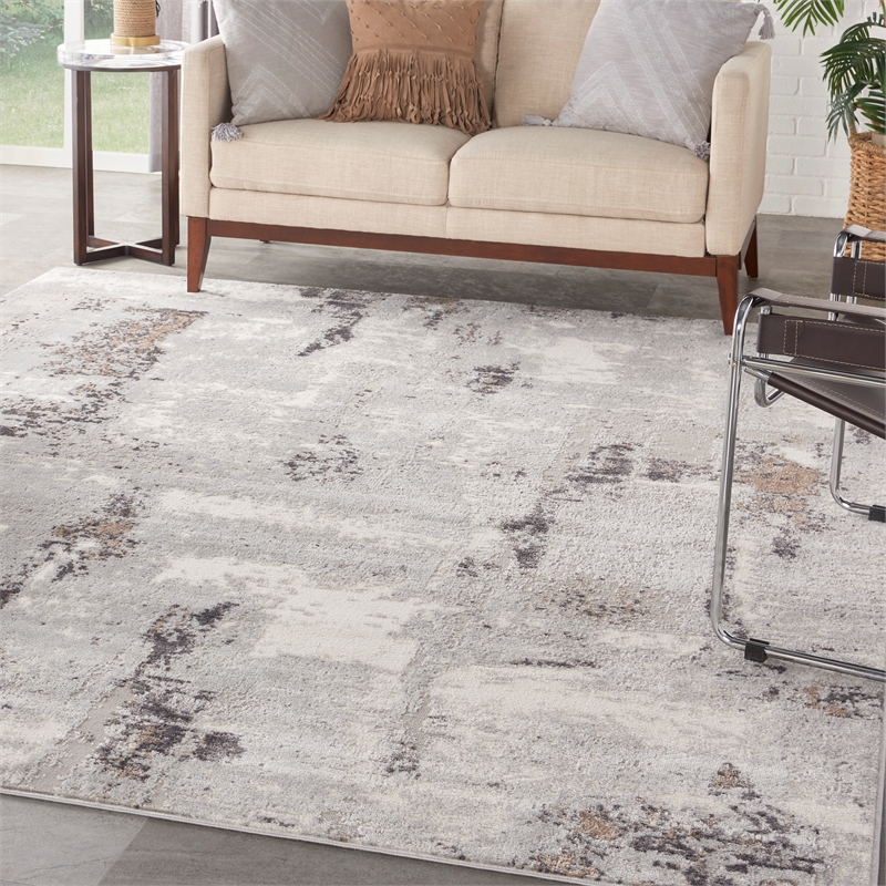 nourison elation 108x144&quot rectangle fabric area rug in gray/charcoal
