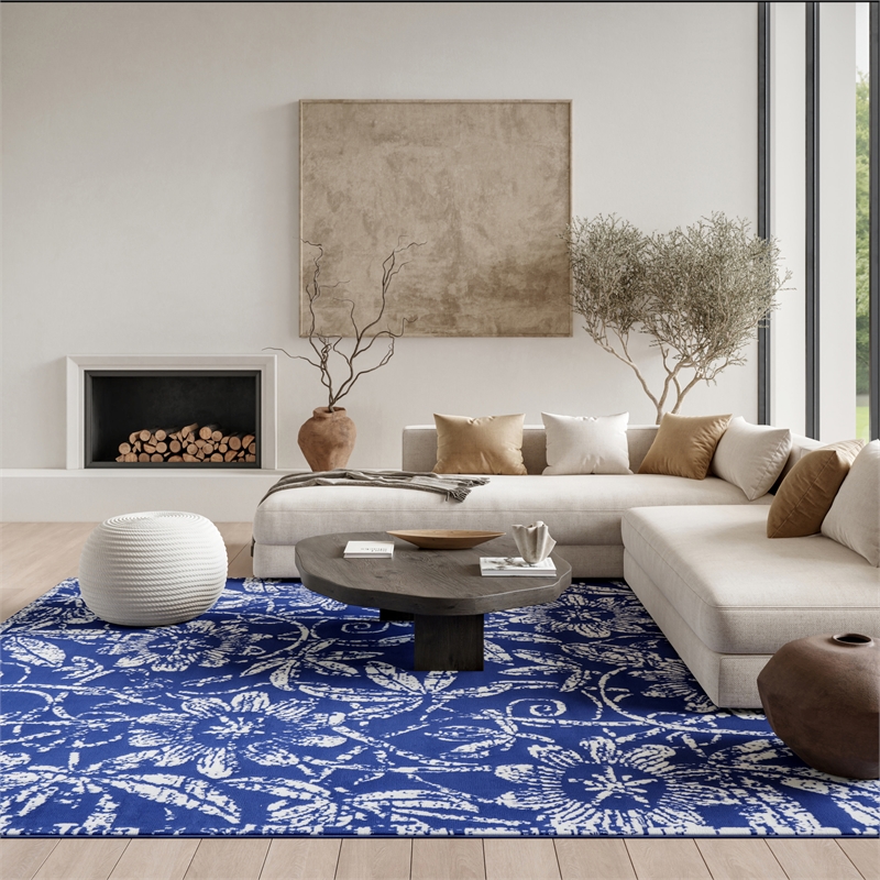 Nourison Whimsicle 8' x 12' Navy Fabric Farmhouse Area Rug (8' x 12')