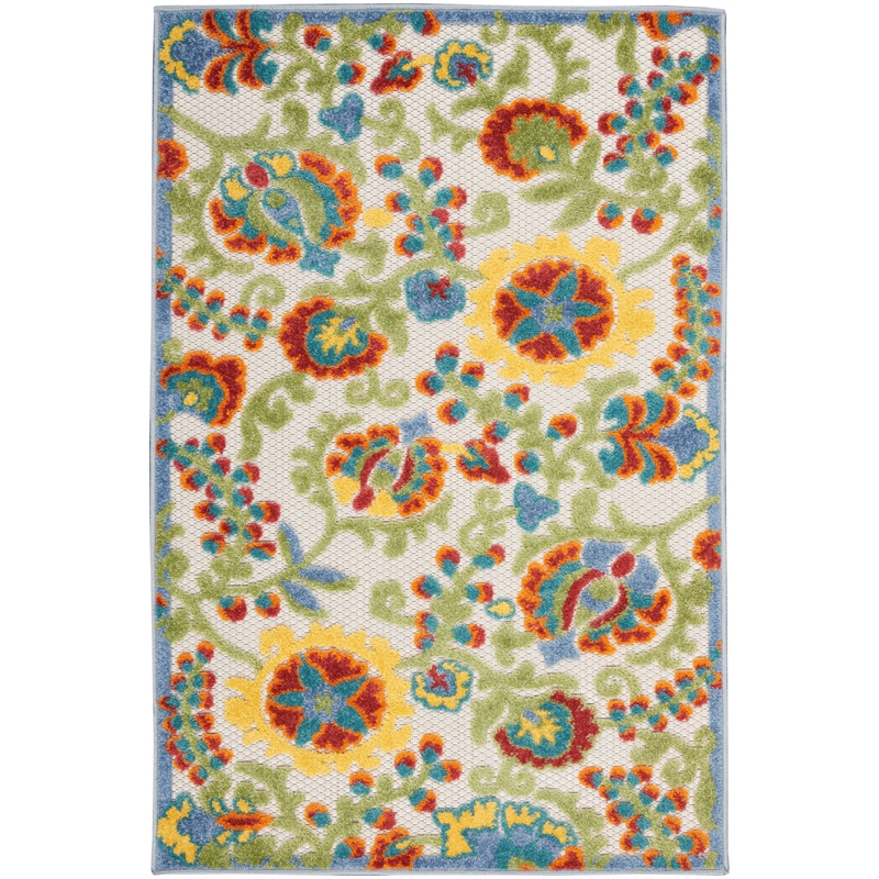 Nourison Aloha 3' x 4' Ivory Multicolor Fabric Farmhouse Area Rug (3' x 4')