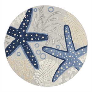 Nourison Aloha 4' x round Blue/Grey Outdoor Indoor/Outdoor Rug Polypropylene
