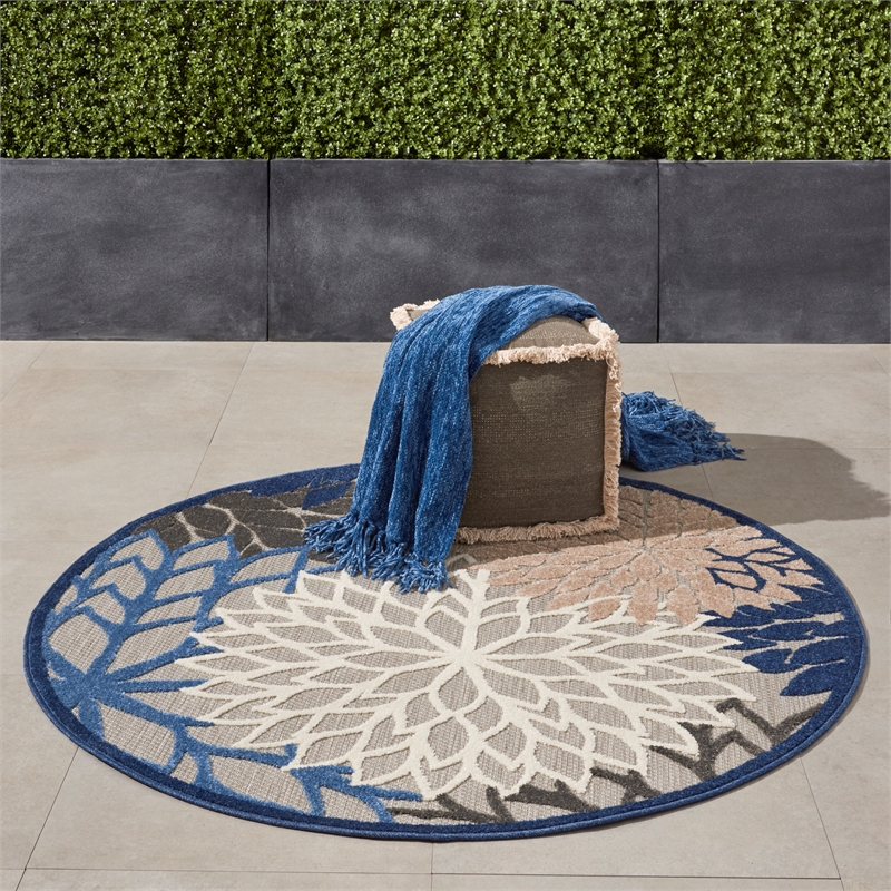 Nourison Aloha 4' x ROUND Fabric Indoor/Outdoor Rug in Blue/Multi-Color