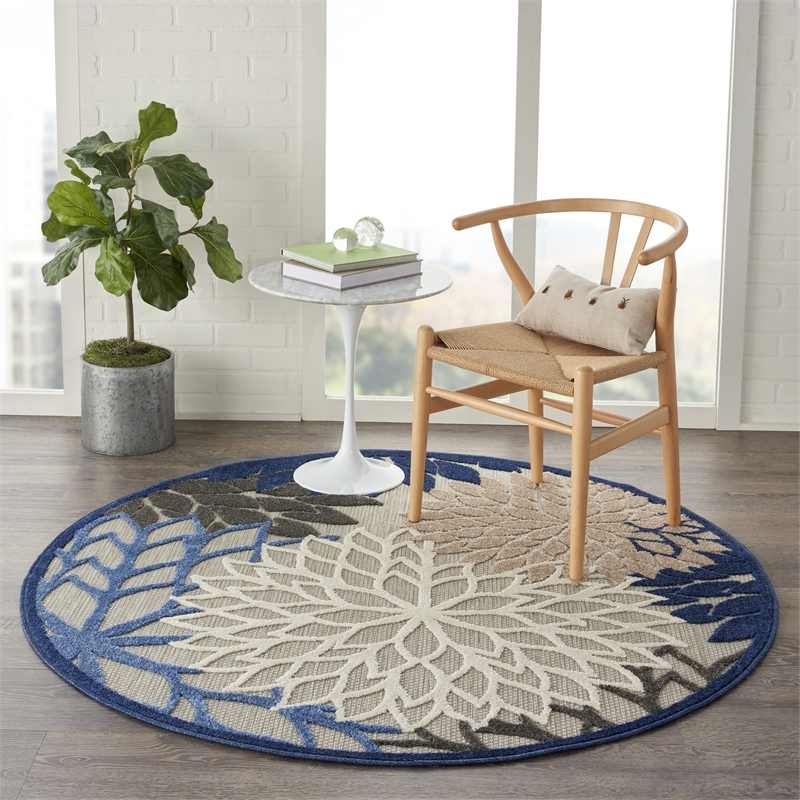 Nourison Aloha 4' x ROUND Fabric Indoor/Outdoor Rug in Blue/Multi-Color