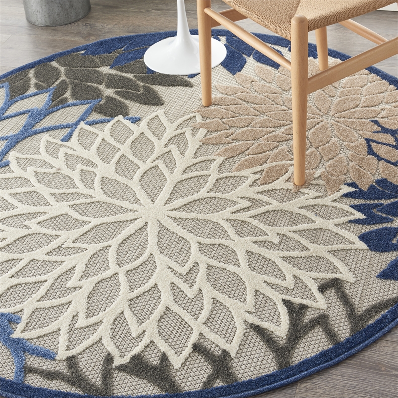 Nourison Aloha 4' x ROUND Fabric Indoor/Outdoor Rug in Blue/Multi-Color