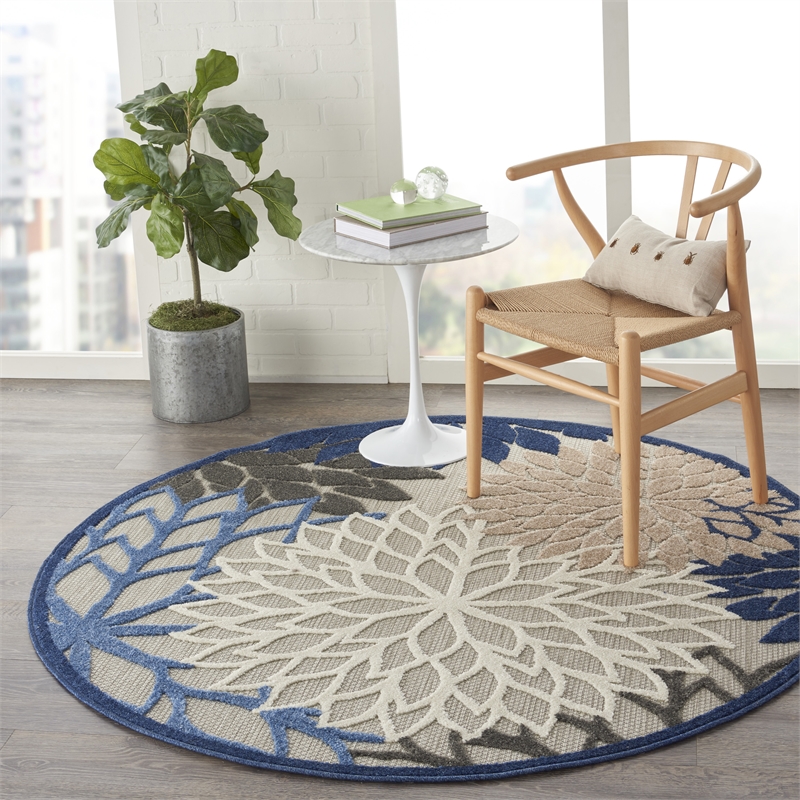 Nourison Aloha 4' x ROUND Fabric Indoor/Outdoor Rug in Blue/Multi-Color