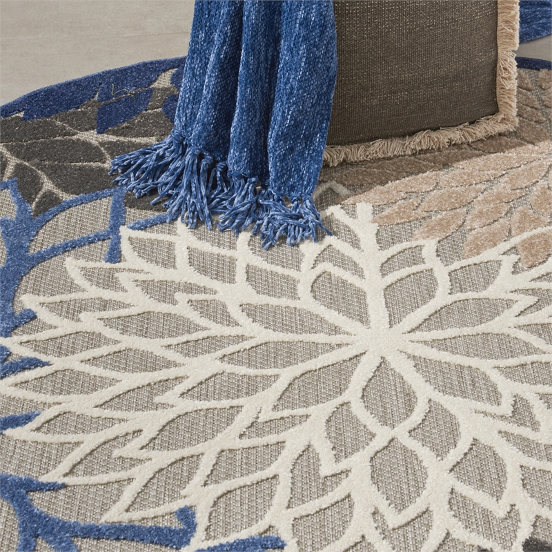 Nourison Aloha 4' x ROUND Fabric Indoor/Outdoor Rug in Blue/Multi-Color