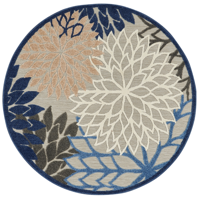 Nourison Aloha 4' x ROUND Fabric Indoor/Outdoor Rug in Blue/Multi-Color
