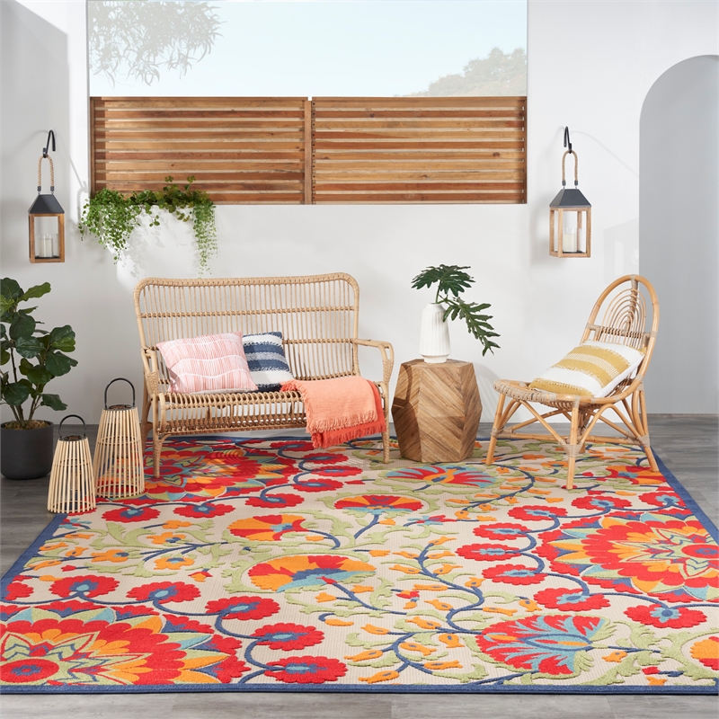 Nourison Aloha 10' x 14' Red/Multi Outdoor Indoor/Outdoor Rug Polypropylene