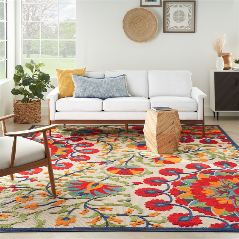 Nourison Aloha 10' x 14' Red/Multi Outdoor Indoor/Outdoor Rug Polypropylene