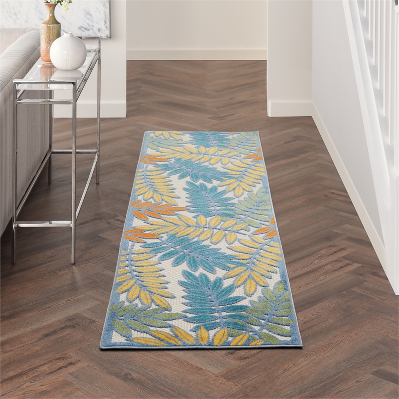 Nourison Aloha 8' Runner Ivory Multicolor Fabric Tropical Area Rug (8' Runner)