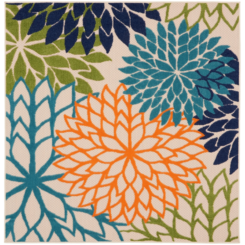 Nourison Aloha 5' x Square Multicolor Fabric Tropical Area Rug (5' Square)