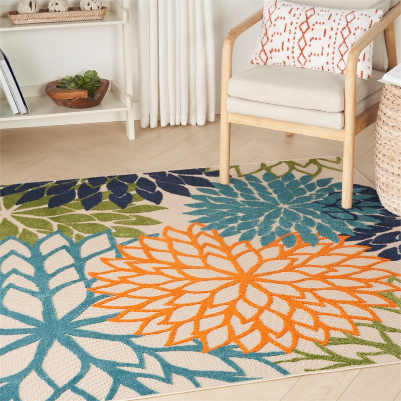 Nourison Aloha 5' x Square Multicolor Fabric Tropical Area Rug (5' Square)