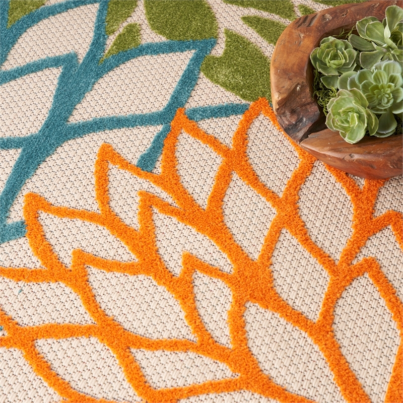 Nourison Aloha 5' x Square Multicolor Fabric Tropical Area Rug (5' Square)