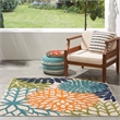 Nourison Aloha 5' x Square Multicolor Fabric Tropical Area Rug (5' Square)